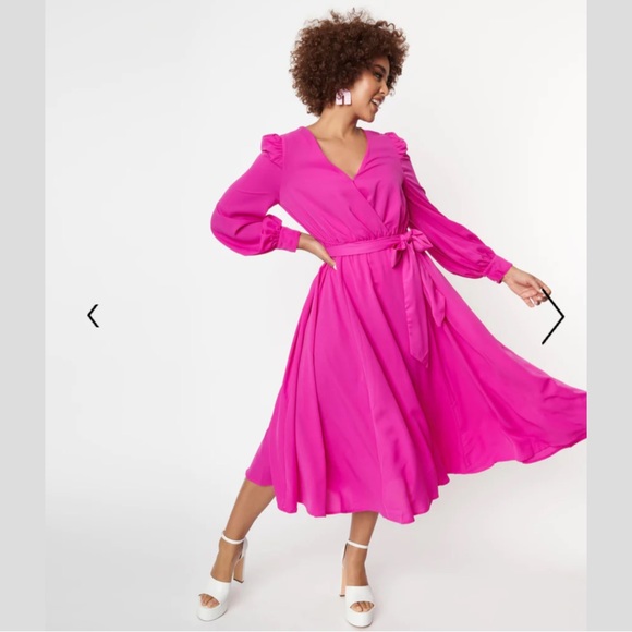 Hot Pink Midi Dress - Picture 1 of 7